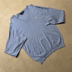 Light Blue Polo Ralph Lauren Pima Cotton V-Neck Sweater
